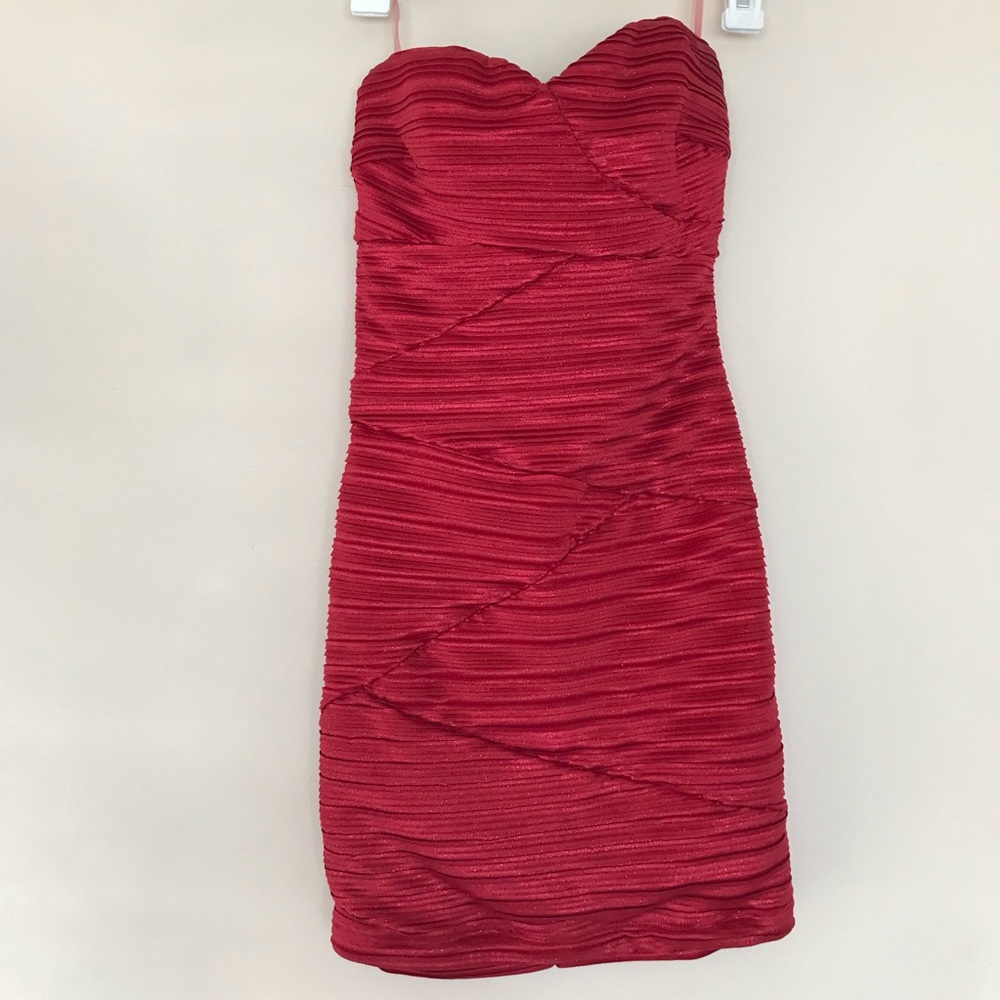 Red strapless glitter party dress